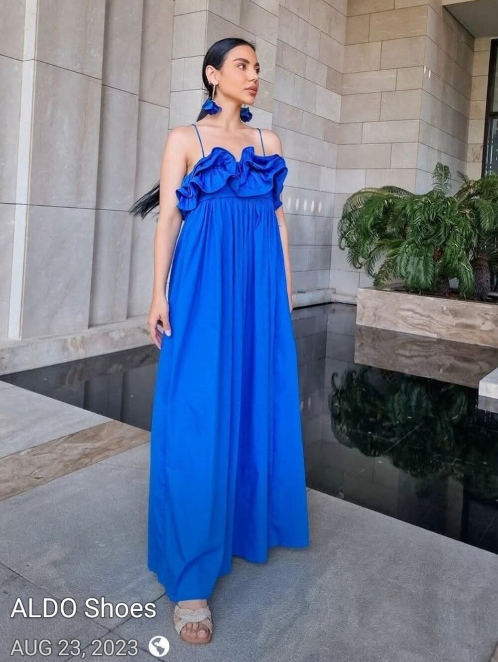 Mango Maxi Dress With Ruffles Blue Size S